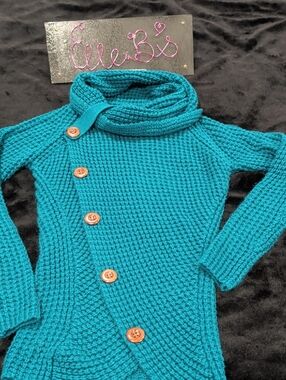 Teal Asymmetrical Button Knit Cardigan